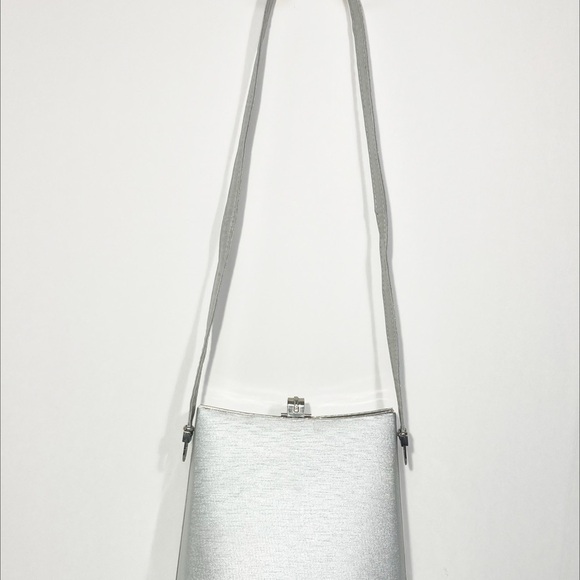 Vintage Metalic Silver Structured Divided Evening Bag W Adjustable Straps - Picture 5 of 14